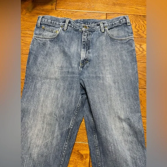 Vintage Bills Khakis Jeans Mens 34x30 Blue Denim Distressed Hem Straight Y2K - Picture 2 of 10